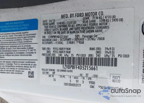 2013 Ford Mustang Gt z USA, uszkodzony, nr VIN 1ZVBP8FF4D5215661